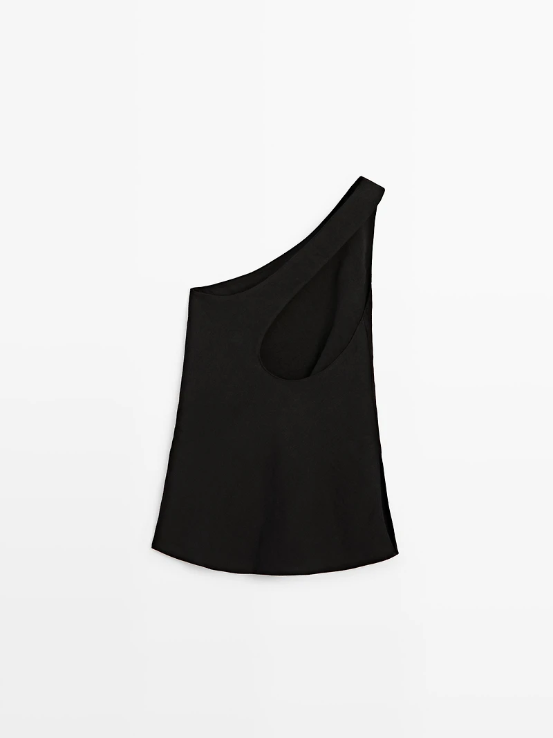 Asymmetric linen blend top with back detail