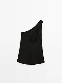 Asymmetric linen blend top with back detail