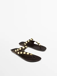 Split leather sandals with studs