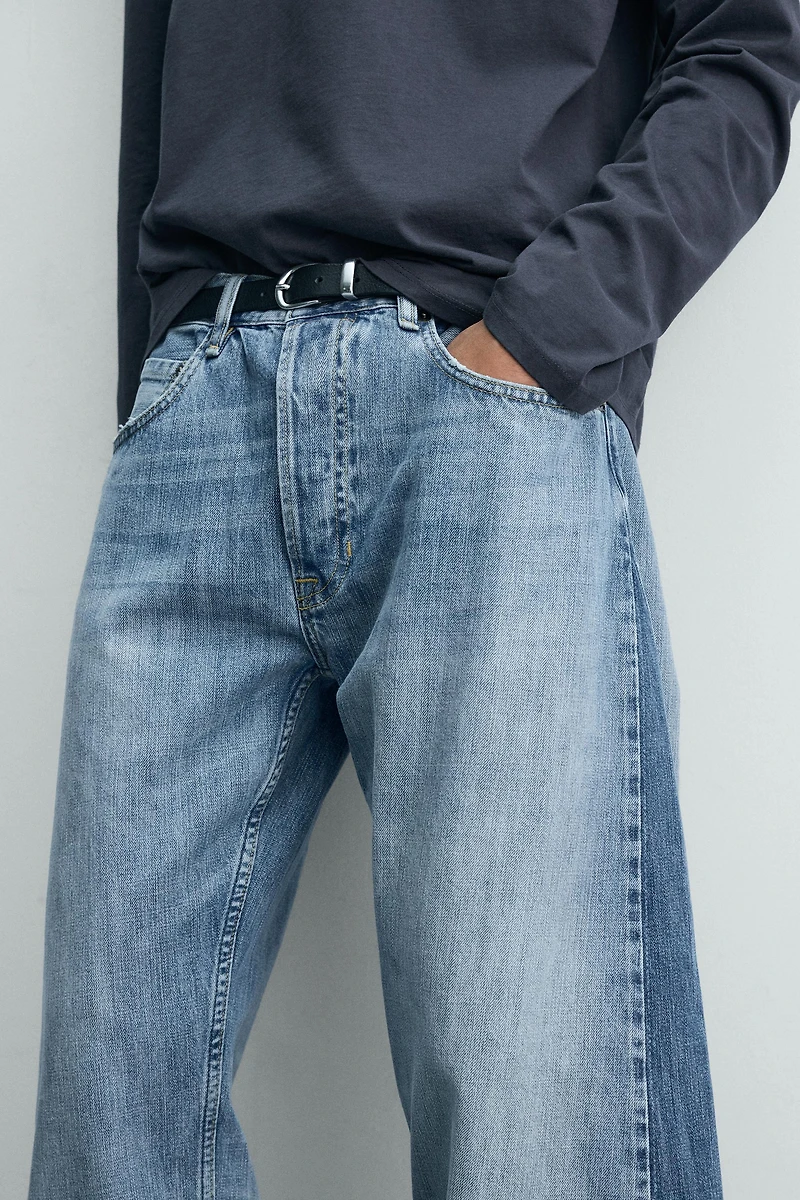 LOOSE BALLOON FIT JEANS WITH CONTRASTING BANDS