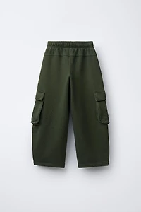 PANTALON EN MOLLETON LARGE CARGO TEINT PIÈCE