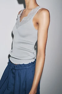 RIBBED LACE T-SHIRT