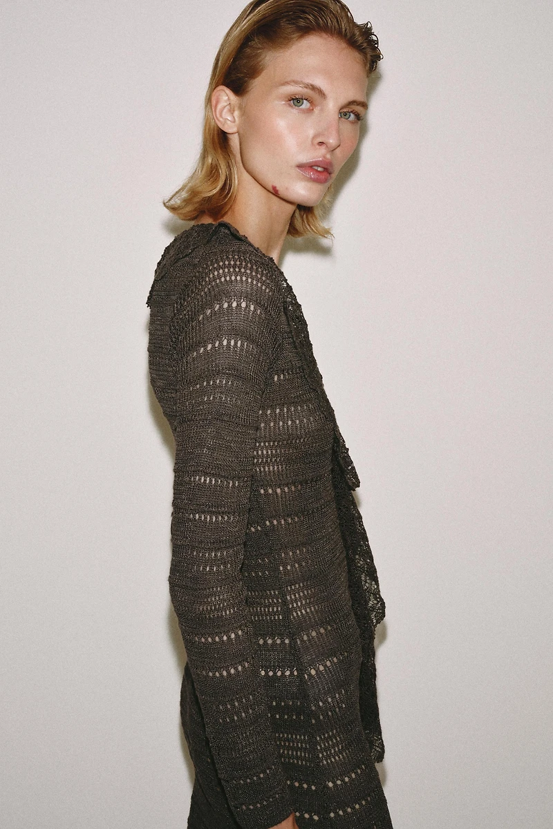 POINTELLE KNIT RUFFLED DRESS