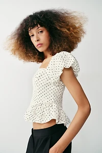 PRINTED EYELET EMBROIDERED TOP