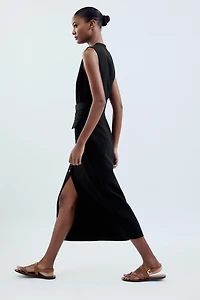 BELTED CREPE MIDI DRESS