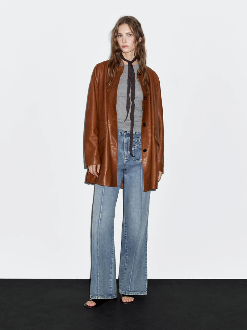 Manteau long en cuir nappa