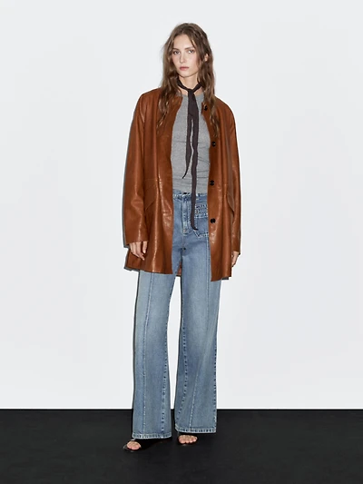 Manteau long en cuir nappa