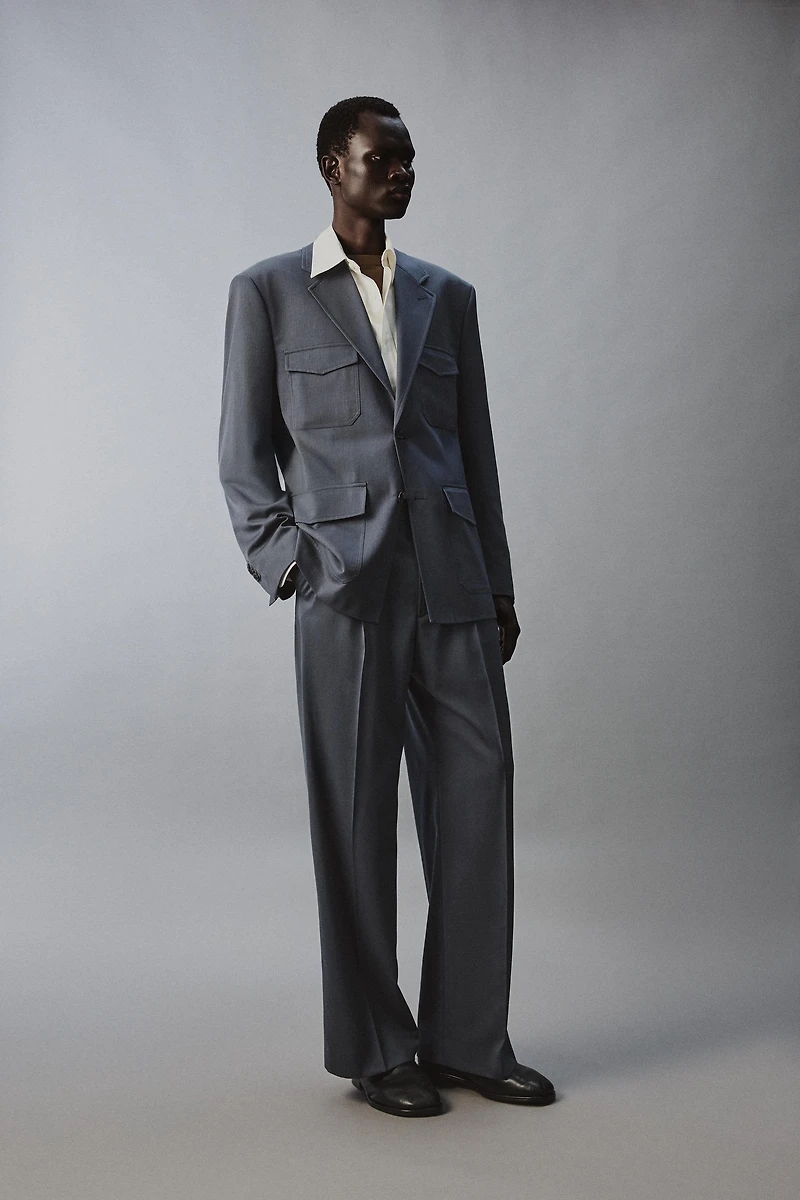 WOOL BLEND FLARE FIT SUIT PANTS