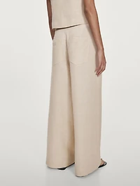 Linen blend darted wide-leg trousers