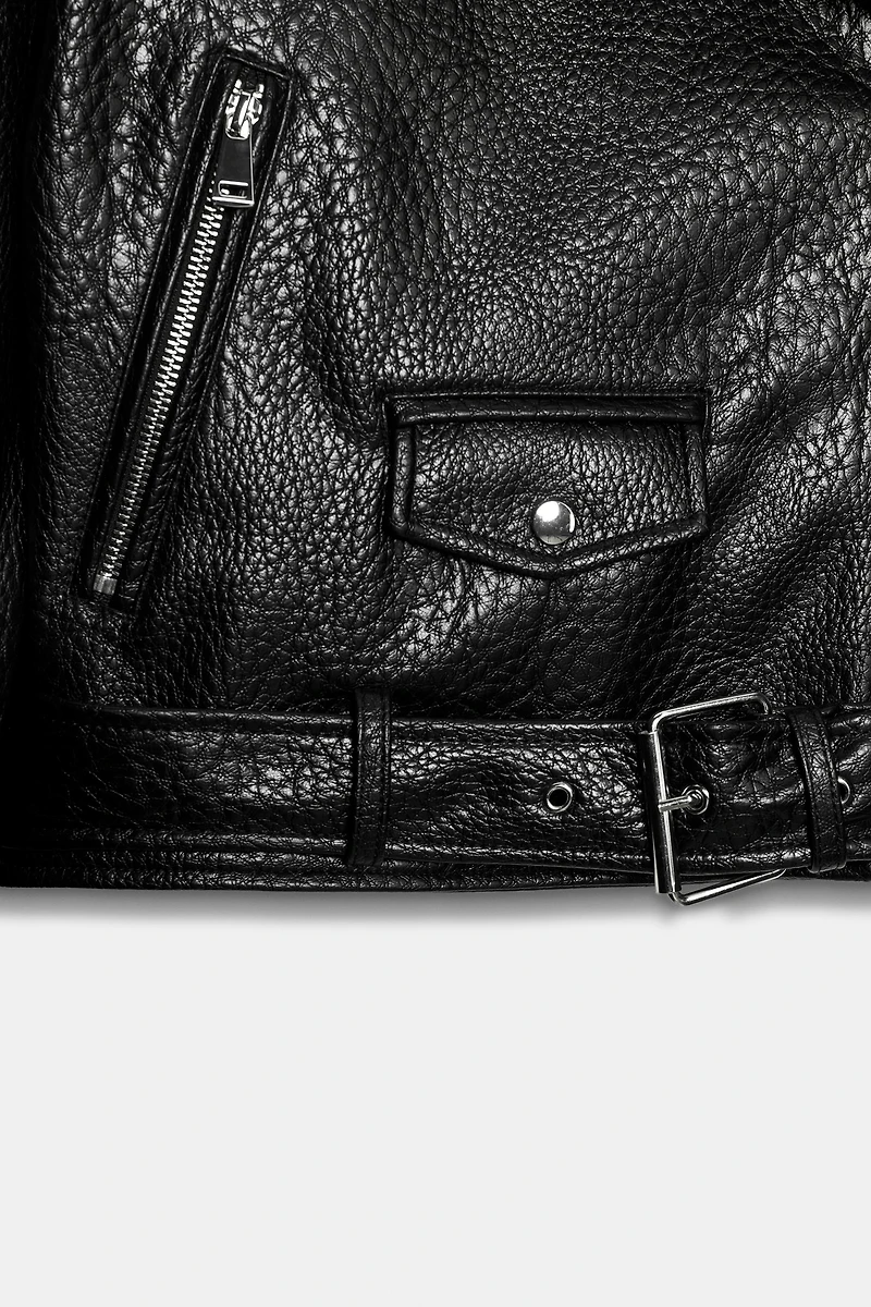 BLOUSON DE MOTARD À ÉPAULETTES EN MATIÈRE SYNTHÉTIQUE