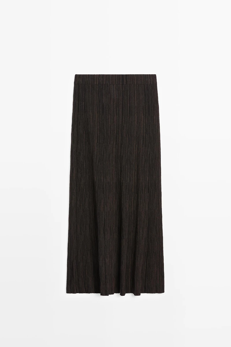 Total look pleated midi skirt with striped detail