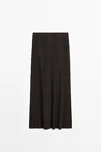 Total look pleated midi skirt with striped detail