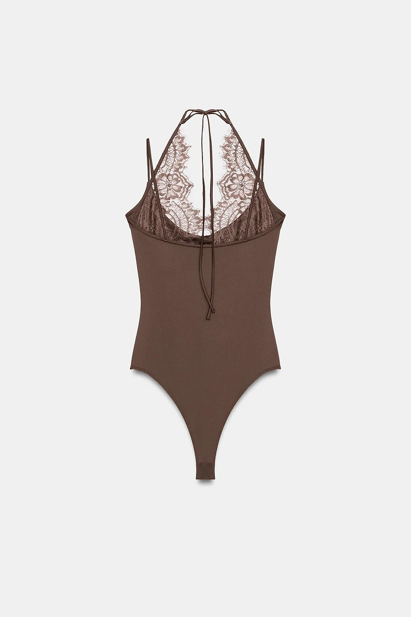 BODY HALTER AVEC DENTELLE COMBINÉE
