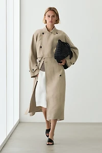 Manteau trench avec ceinture en lin