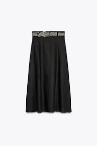 LINEN MIDI SKIRT WITH BELT
