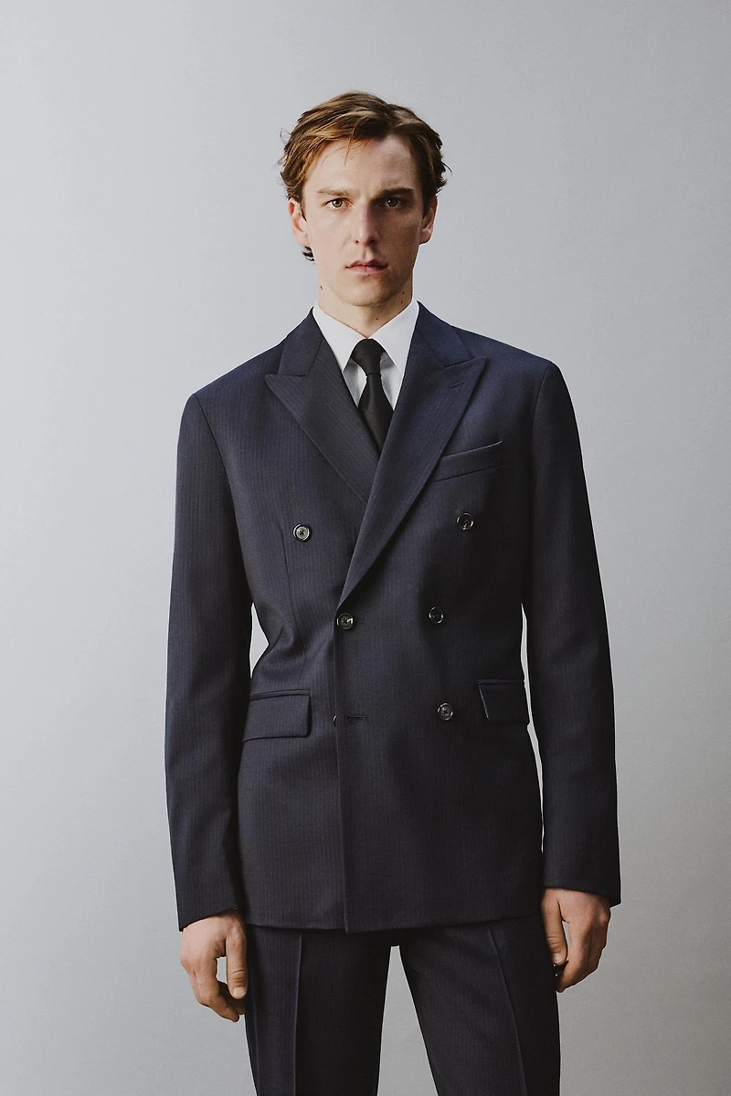100% WOOL PINSTRIPE SUIT JACKET