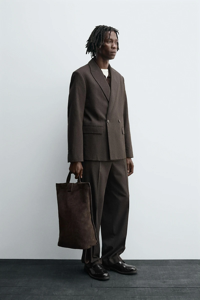 DOUBLE BREASTED WOOL BLEND SUIT JACKET