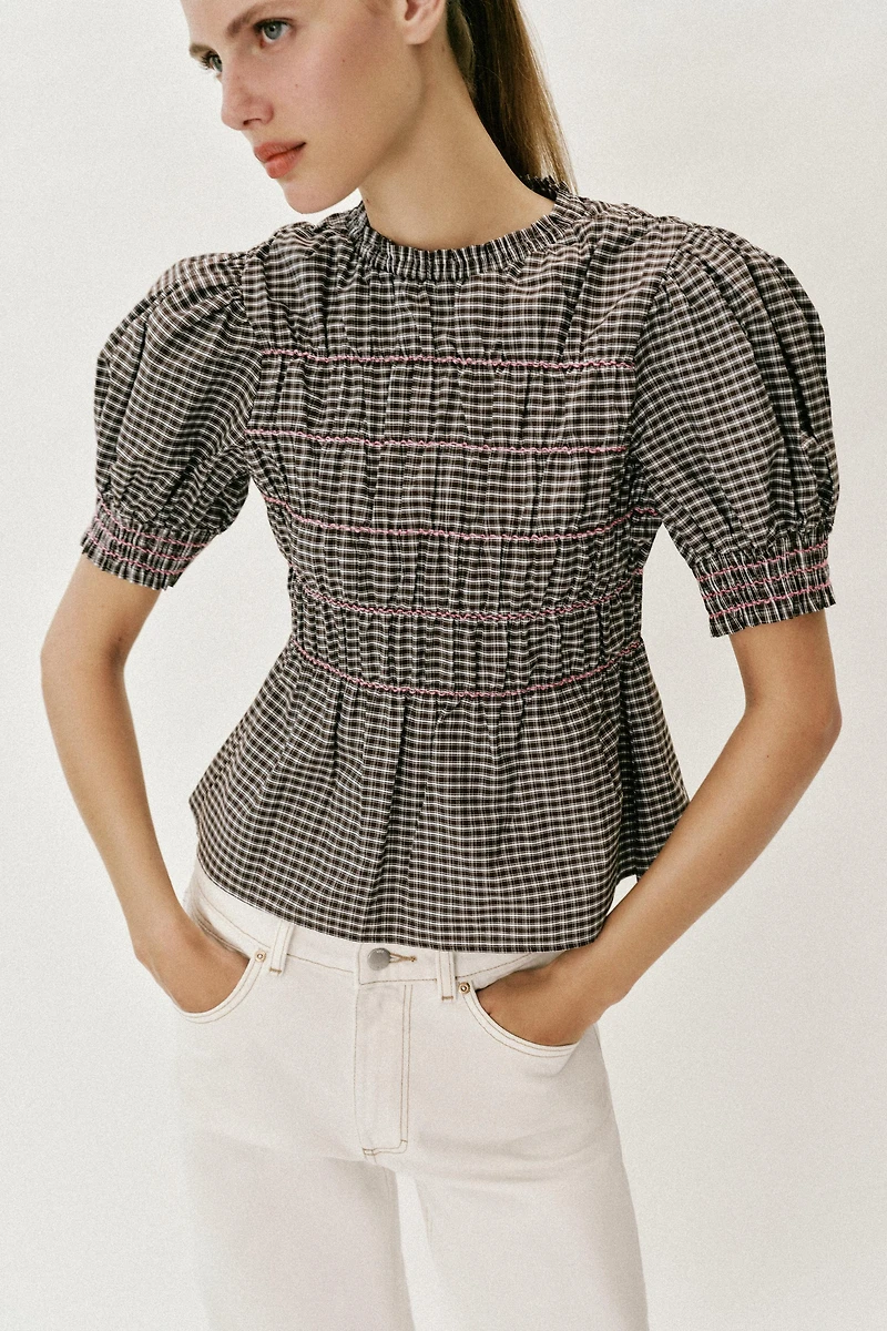 PLAID SMOCKED SHIRT
