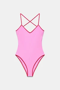 SOLID SWIMSUIT WITH CONTRASTING STRAPS