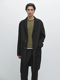 Manteau long à revers en laine mélangée