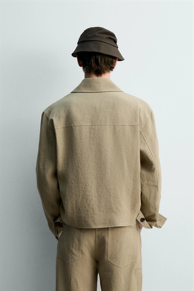 CROPPED FIT 100% LINEN OVERSHIRT