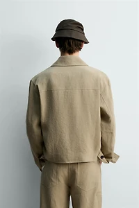 CROPPED FIT 100% LINEN OVERSHIRT