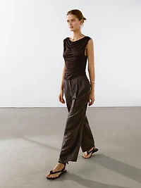 Pantalon à pinces fluide en lin mélangé