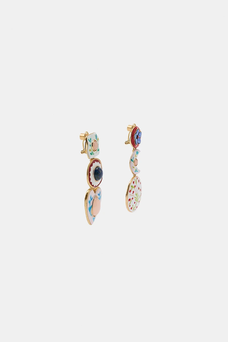 TRIPLE HEART MOON STONE EARRINGS