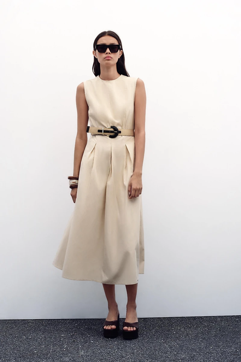 ROBE MIDI EN POPELINE AVEC CEINTURE
