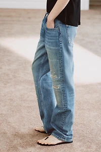 ZW COLLECTION MID-RISE RIPPED STRAIGHT LEG JEANS