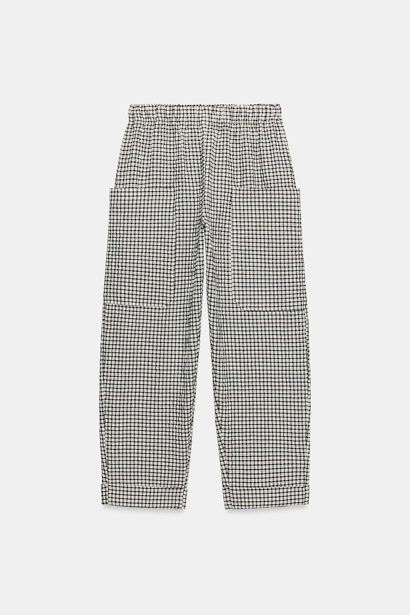 PLAID ELASTIC WAIST TROUSERS