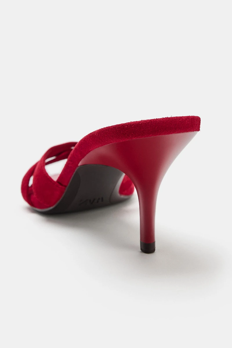 LEATHER HEELED MULE SANDALS