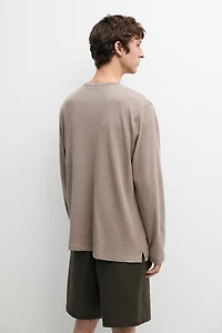 Long sleeve henley neck T-shirt