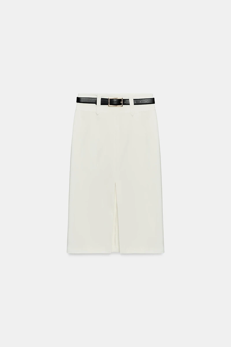 BELTED PENCIL MIDI SKIRT