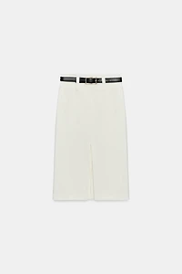 BELTED PENCIL MIDI SKIRT