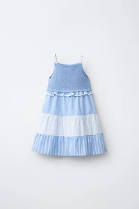 STRIPED AND SWISS EMBROIDERED KNIT DRESS
