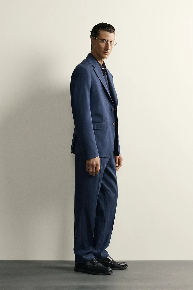 LINEN AND WOOL BLEND REGULAR FIT SUIT PANTS