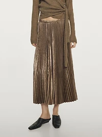 Pleated metallic-effect midi skirt
