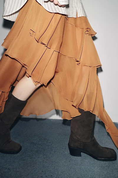 BOTTES EN CROÛTE DE CUIR À SURPIQÛRES