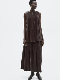 Long pleated nappa leather skirt - LIMITED