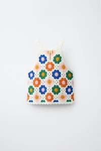 CROCHET FLORAL KNIT TOP
