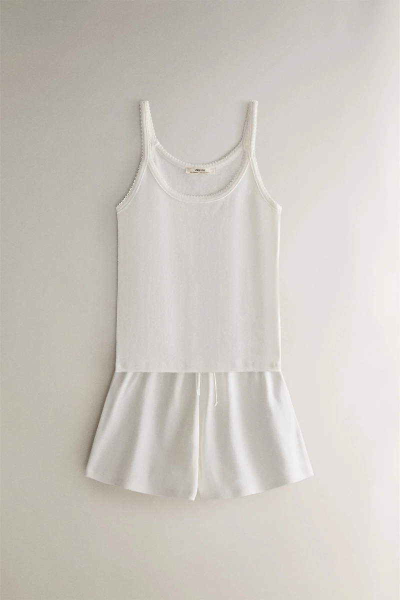 LACE-TRIMMED STRAPPY TOP
