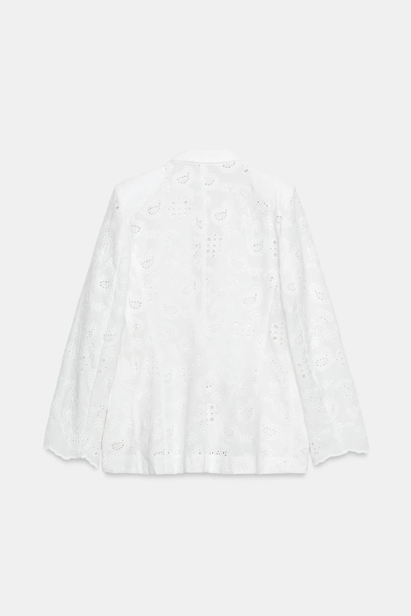 EMBROIDERED PERFORATED SHOULDER PAD TAILORED BLAZER