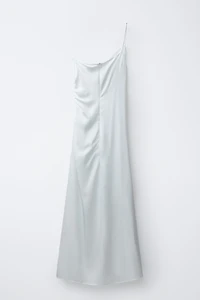 ASYMMETRIC SATIN EFFECT RHINESTONE STRAP DRESS