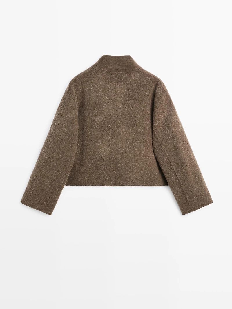 Short wool blend double-breasted jacket