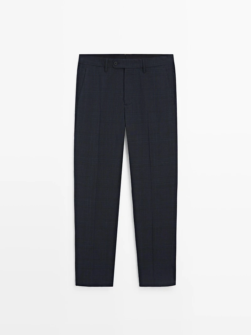 Cool wool blend check suit trousers
