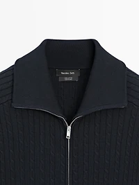 Cardigan en maille torsadée zippé coton