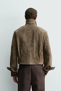 BLOUSON COUPE CARRÉE EN CUIR DE DAIM