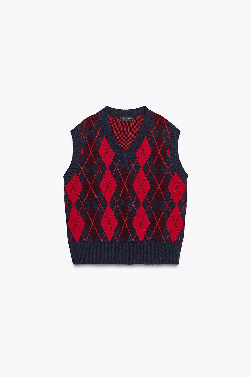 GILET OVERSIZE EN MAILLE LOSANGES