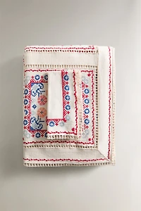 COTTON LINEN TABLECLOTH WITH EMBROIDERED CROSS-STITCH